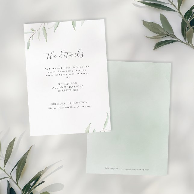 Tarjeta De Recepción Boda botánico minimalista (Minimal greenery simple botanical wedding enclosure card)
