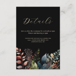 Tarjeta De Recepción Boda Botánico-Negro Moderno