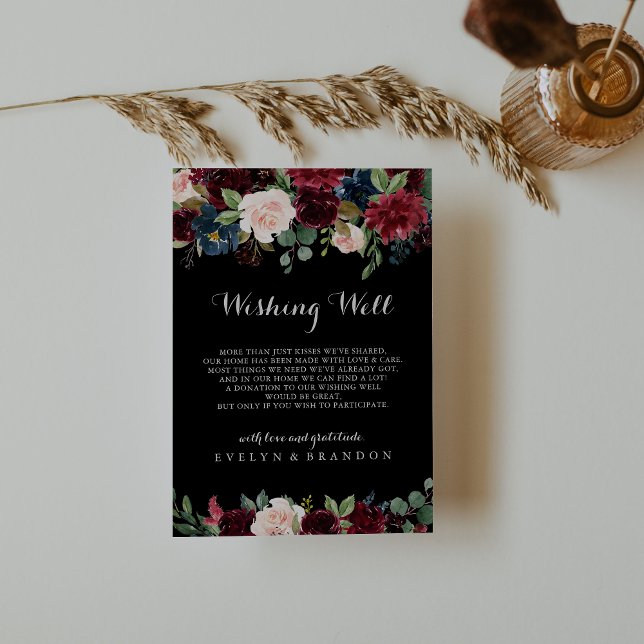 Tarjeta De Recepción Boda botánico negro rústico deseando lo mejor (Subido por el creador)