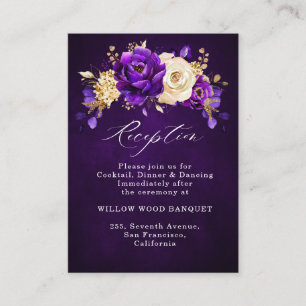 Tarjeta De Recepción Boda Botánico Royal Purple Violet Gold Floral