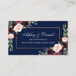 Tarjeta De Recepción Boda Burgundy Blue Floral Registry Insert Card