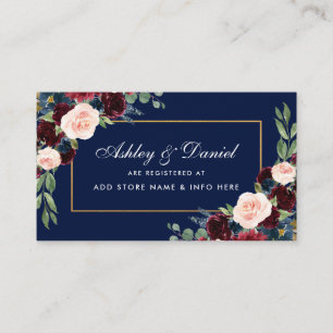 Tarjeta De Recepción Boda Burgundy Blue Floral Registry Insert Card