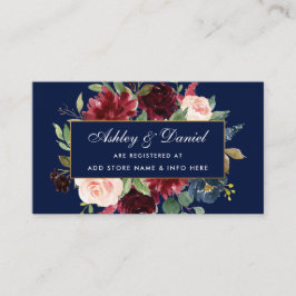 Tarjeta De Recepción Boda Burgundy Blue Floral Registry Insert Card