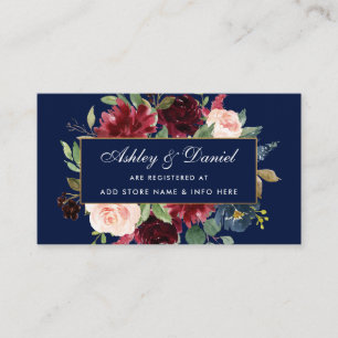 Tarjeta De Recepción Boda Burgundy Blue Floral Registry Insert Card