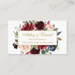 Tarjeta De Recepción Boda Burgundy Blue Gold Registry Insert Card BG