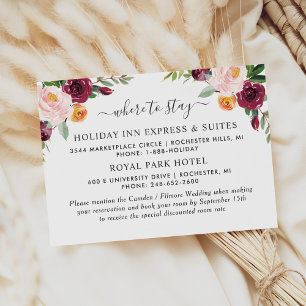 Tarjeta De Recepción Boda Burgundy Blush Dónde Quedarse Hotel