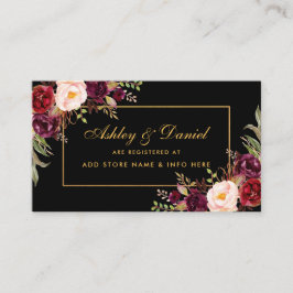 Tarjeta De Recepción Boda Burgundy Floral Black Registry Insert Card