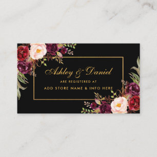Tarjeta De Recepción Boda Burgundy Floral Black Registry Insert Card