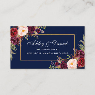 Tarjeta De Recepción Boda Burgundy Floral Blue Registry Insert Card