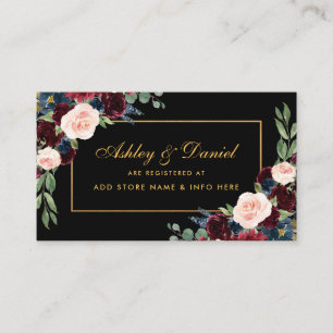 Tarjeta De Recepción Boda Burgundy Floral Registry Black Insert Card