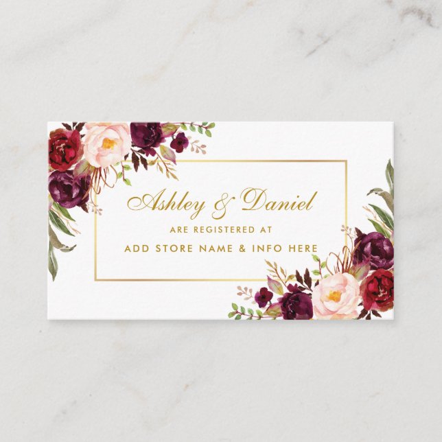 Tarjeta De Recepción Boda Burgundy Floral Registry Insert Card (Anverso)