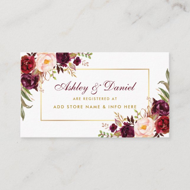 Tarjeta De Recepción Boda Burgundy Floral Registry Insert Card SB (Anverso)