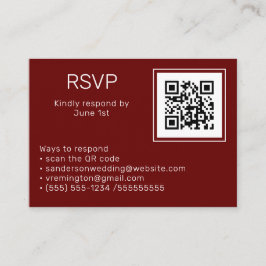 Tarjeta De Recepción Boda Burgundy RSVP Online QR Code Photo