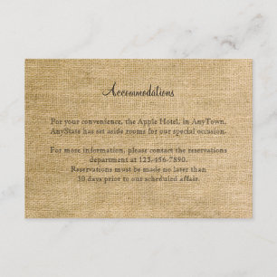 Tarjeta De Recepción Boda Burlap y Birch Posh Insertar