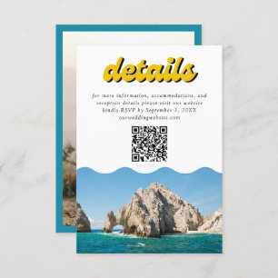 Tarjeta De Recepción Boda Cabo Amarillo Retro Detalles Código QR