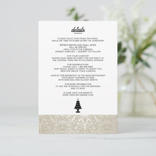 Tarjeta De Recepción Boda Cake (Anverso de pie)