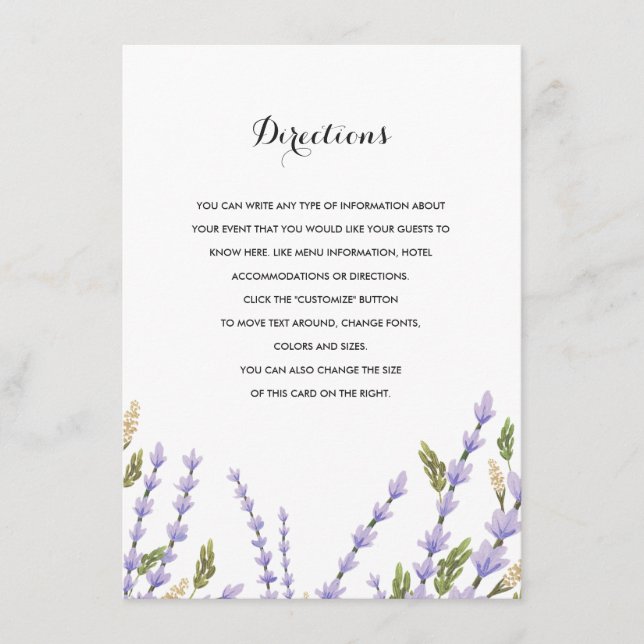 Tarjeta De Recepción Boda Campos de lavanda Insertar (Anverso)