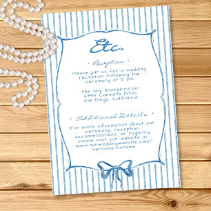 Tarjeta De Recepción Boda caprichosa de rayas con lazo de acuarela azul