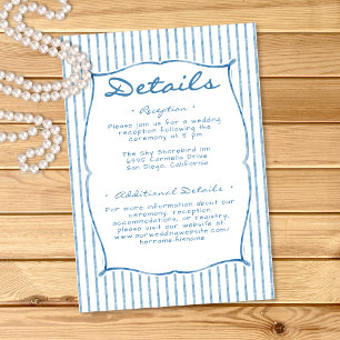 Tarjeta De Recepción Boda caprichosa de rayas con lazo de acuarela azul