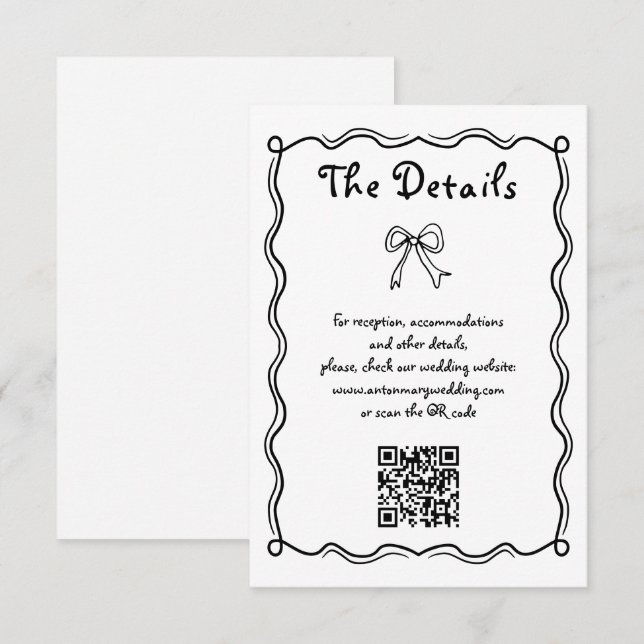 Tarjeta De Recepción Boda caprichoso de mano blanca y negra (Anverso / Reverso)