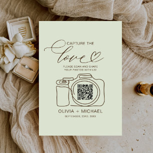 Tarjeta De Recepción Boda Captura La Foto Del Código QR Verde De Amor