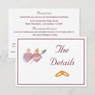 Tarjeta De Recepción Boda Católica de Dos Corazones Burgundy y Blanco