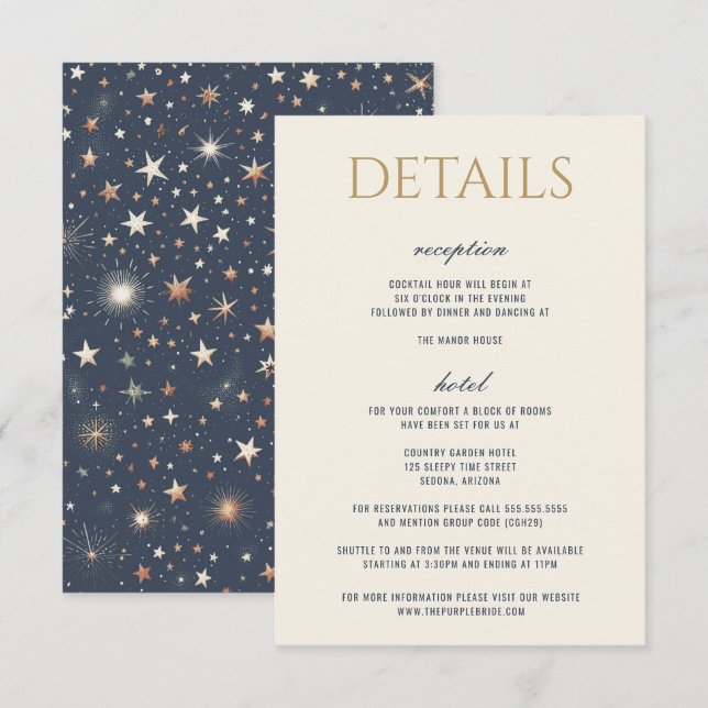 Tarjeta De Recepción Boda celeste azul y oro (Anverso / Reverso)