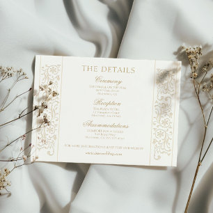 Tarjeta De Recepción Boda Chic Formal Ecru con Borde de Roleos