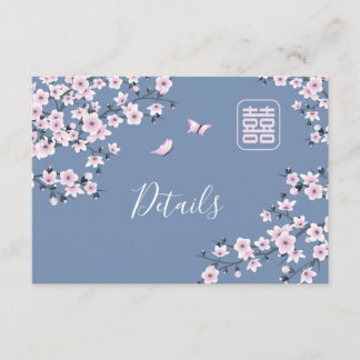 Tarjeta De Recepción Boda china rosa polvoriento azul