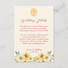 Tarjeta De Recepción Boda chino amarillo floral elegante detalle