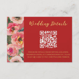 Tarjeta De Recepción Boda chino moderno de borde floral rosa código QR