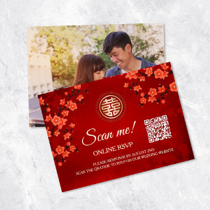Tarjeta De Recepción Boda chino QR Code RSVP Online