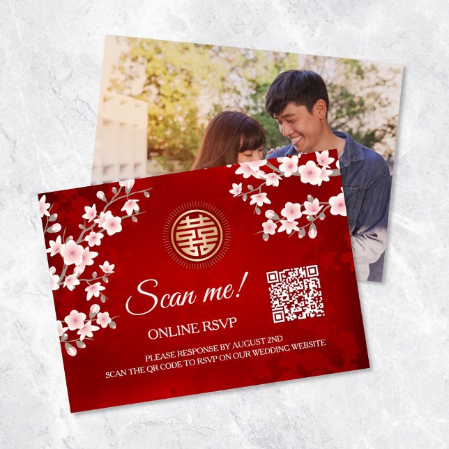Tarjeta De Recepción Boda chino QR Code RSVP Online (Subido por el creador)