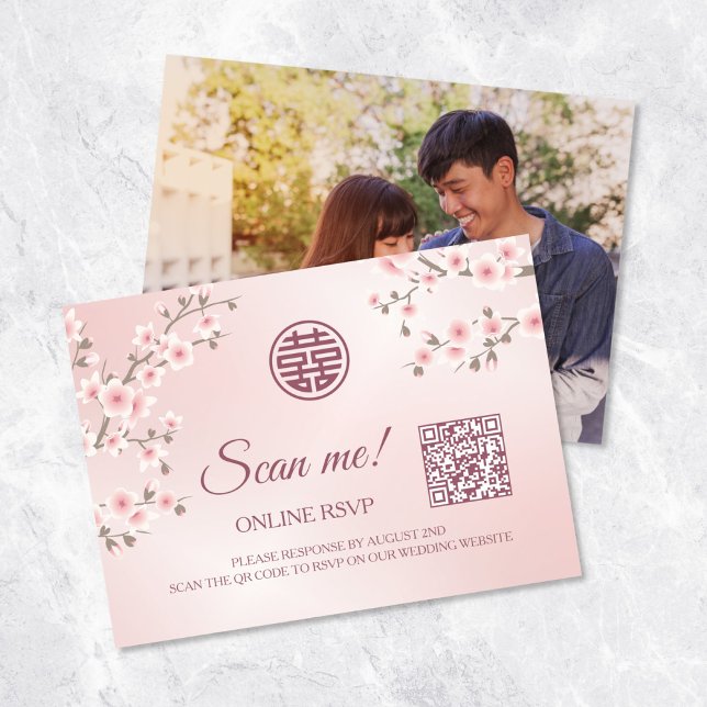 Tarjeta De Recepción Boda chino QR Code RSVP Online (Subido por el creador)
