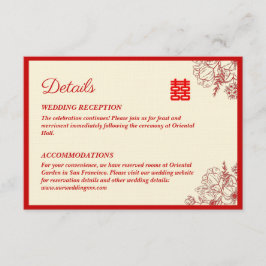 Tarjeta De Recepción Boda chino rojo beige floral oriental