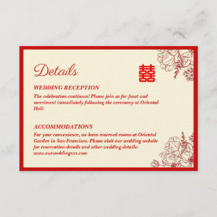 Tarjeta De Recepción Boda chino rojo beige floral oriental
