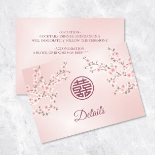 Tarjeta De Recepción Boda chino rosado con flores de cerezo