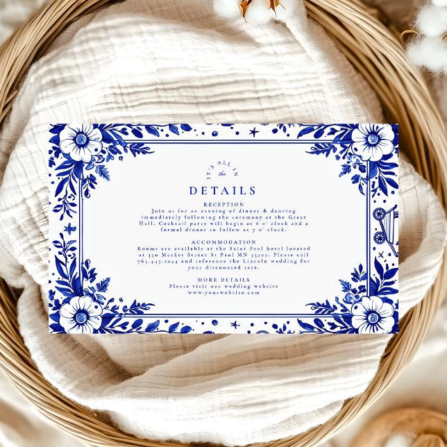 Tarjeta De Recepción Boda Chinoiserie Delft Blue White (Subido por el creador)
