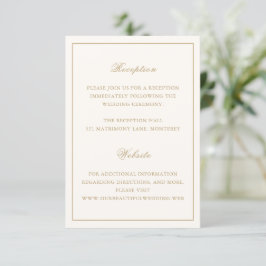 Tarjeta De Recepción Boda clásica atemporal Frontera Marfil y Oro