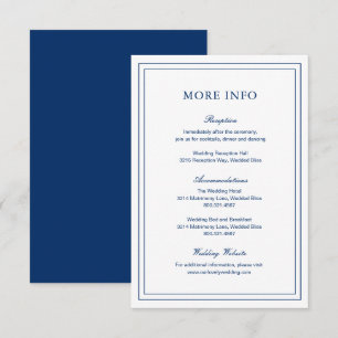 Tarjeta De Recepción Boda clásica azul elegante de la Marina