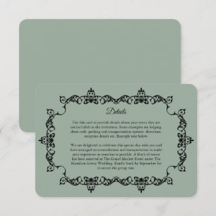 Tarjeta De Recepción Boda clásica en verde salvia enmarcada con ornamen