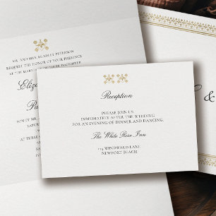 Tarjeta De Recepción Boda Clásica Moderna Formal Dorada Liso Marfil