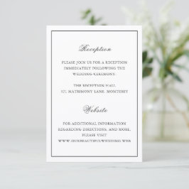 Tarjeta De Recepción Boda Clásica sin Tiempo Frontera Negro y Blanco