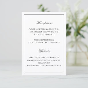 Tarjeta De Recepción Boda Clásica sin Tiempo Frontera Negro y Blanco