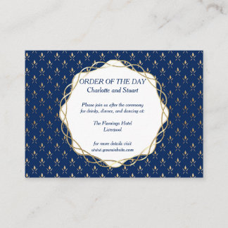 Tarjeta De Recepción Boda clásico azul y oro