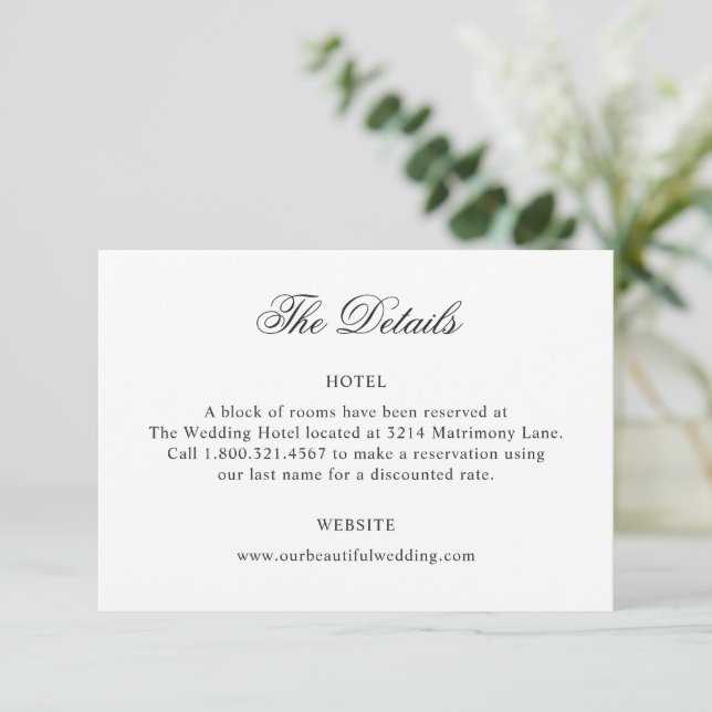 Tarjeta De Recepción Boda clásico blanco y negro limpio (Anverso de pie)