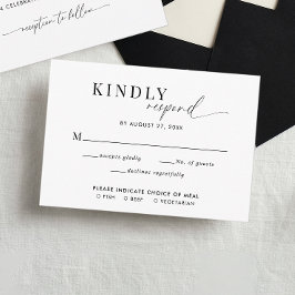 Tarjeta De Recepción Boda Clásico De Guión Blanco Negro Entree Rsvp