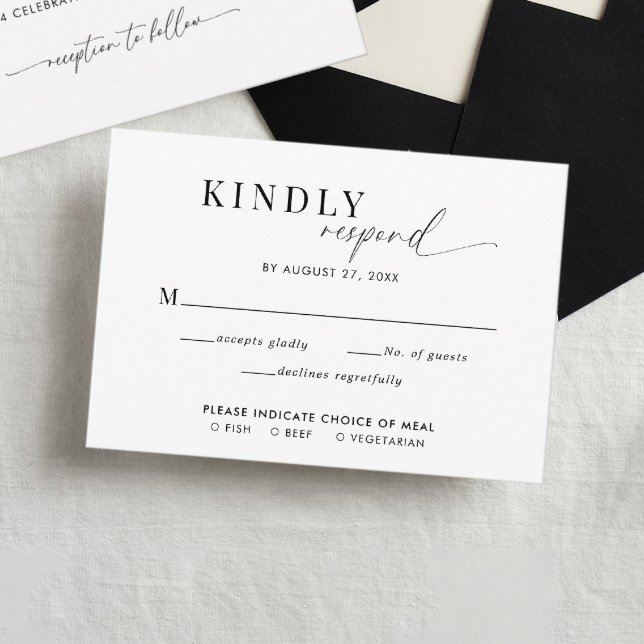 Tarjeta De Recepción Boda Clásico De Guión Blanco Negro Entree Rsvp (Subido por el creador)