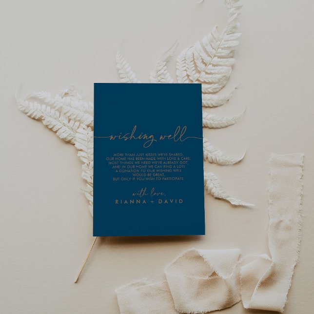 Tarjeta De Recepción Boda clásico de oro azul de la marina deseando lo  (Subido por el creador)