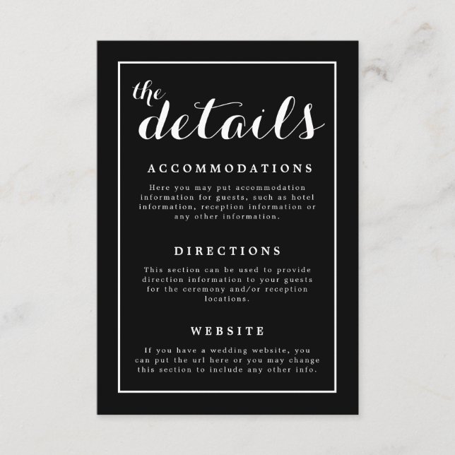 Tarjeta De Recepción Boda clásico elegante en blanco y negro (Anverso)